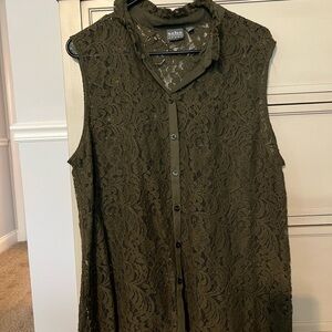 Soho Olive Green Lace Sleeveless Blouse